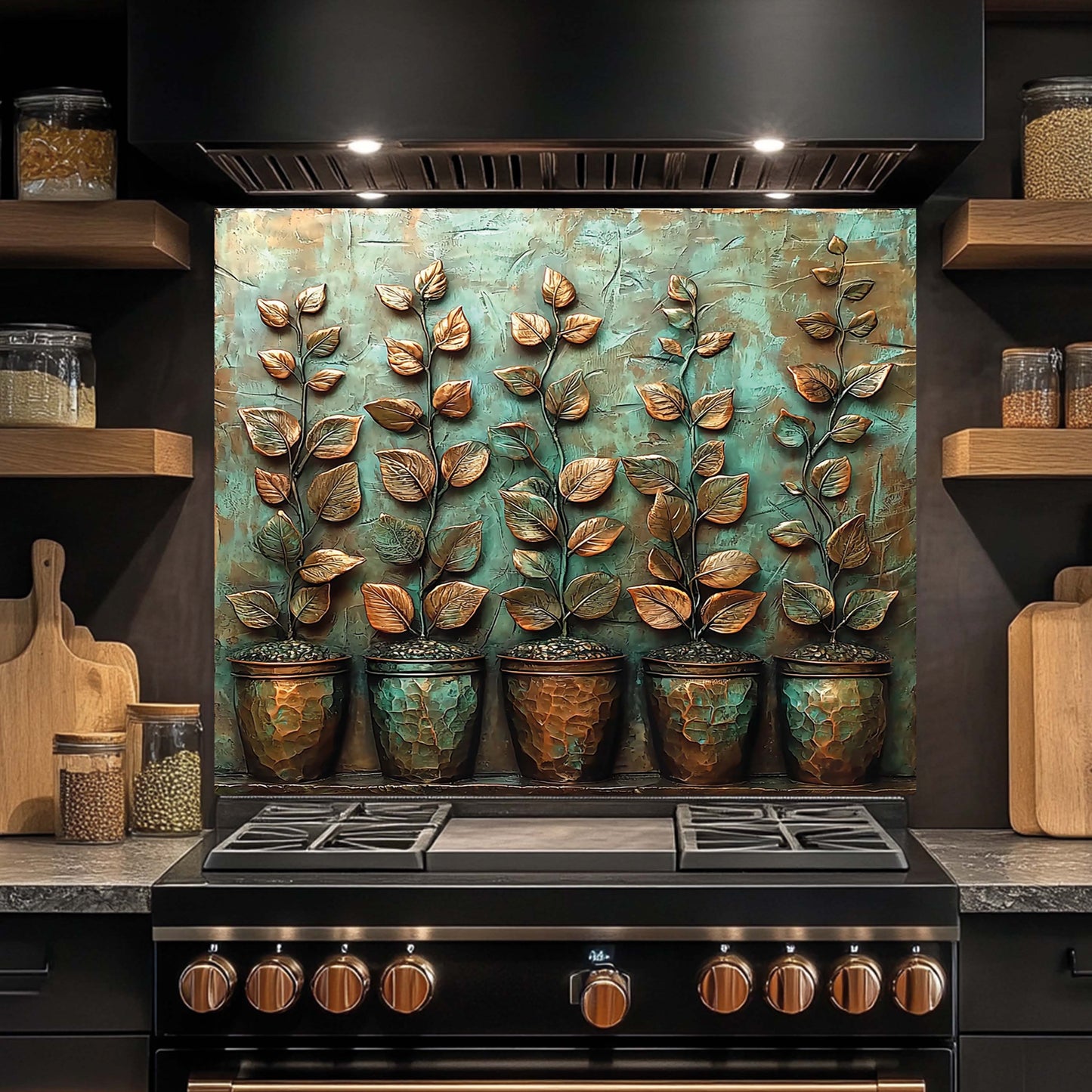 Copper Look Garden Tempered Glass Backsplash – Botanical Kitchen Back Splash