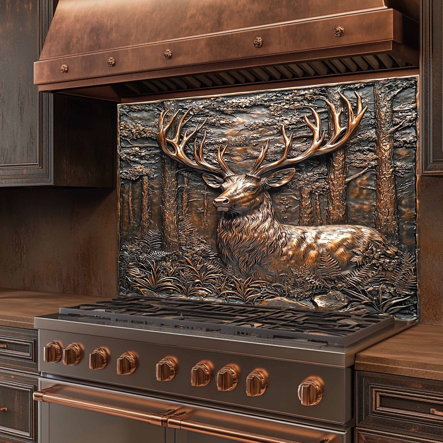 Copper Look Deer Tempered Glass Backsplash – Rustic Nature Kitchen Backsplash