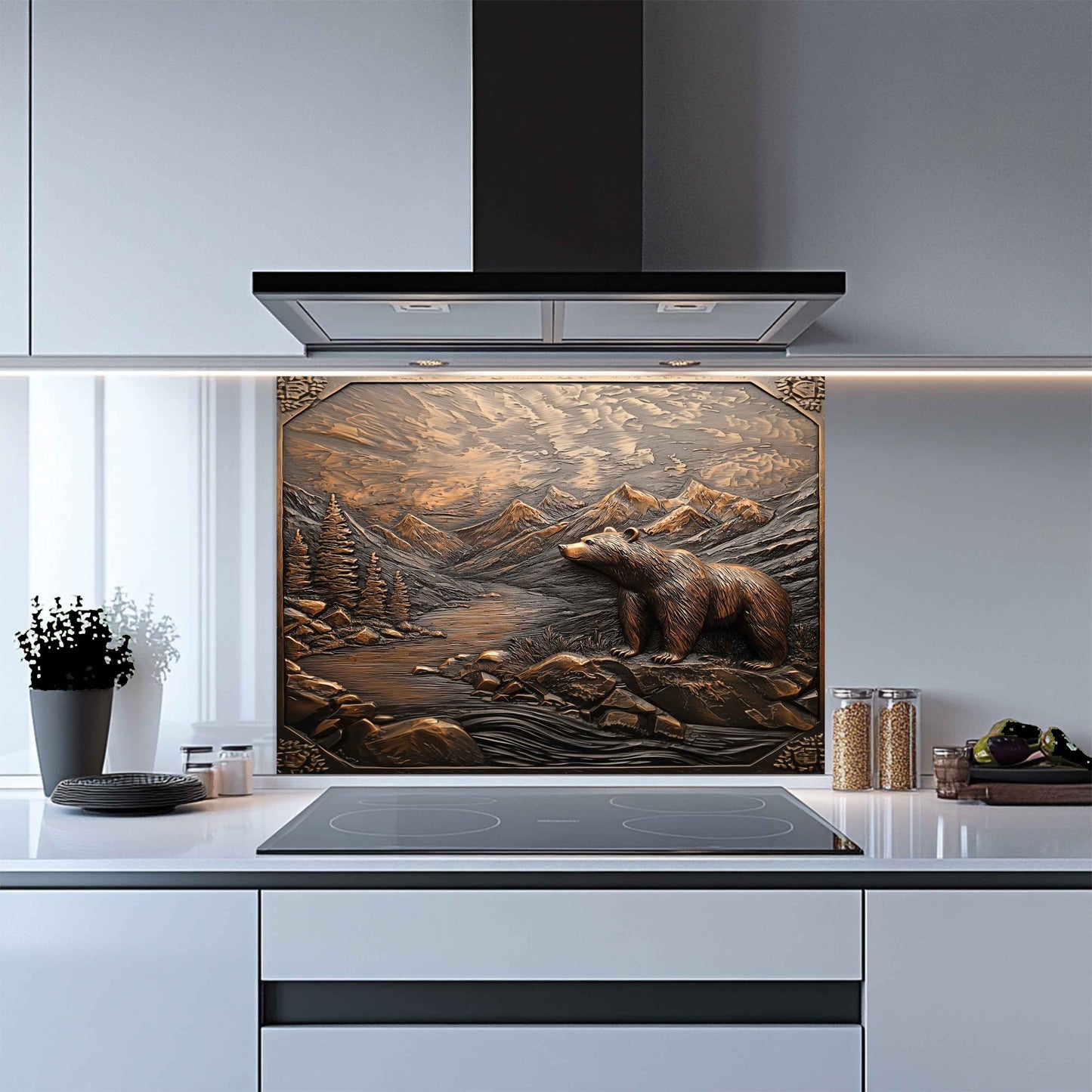 Summit Watcher Tempered Glass Backsplash – Mountain Bear Stove Glass Backsplash