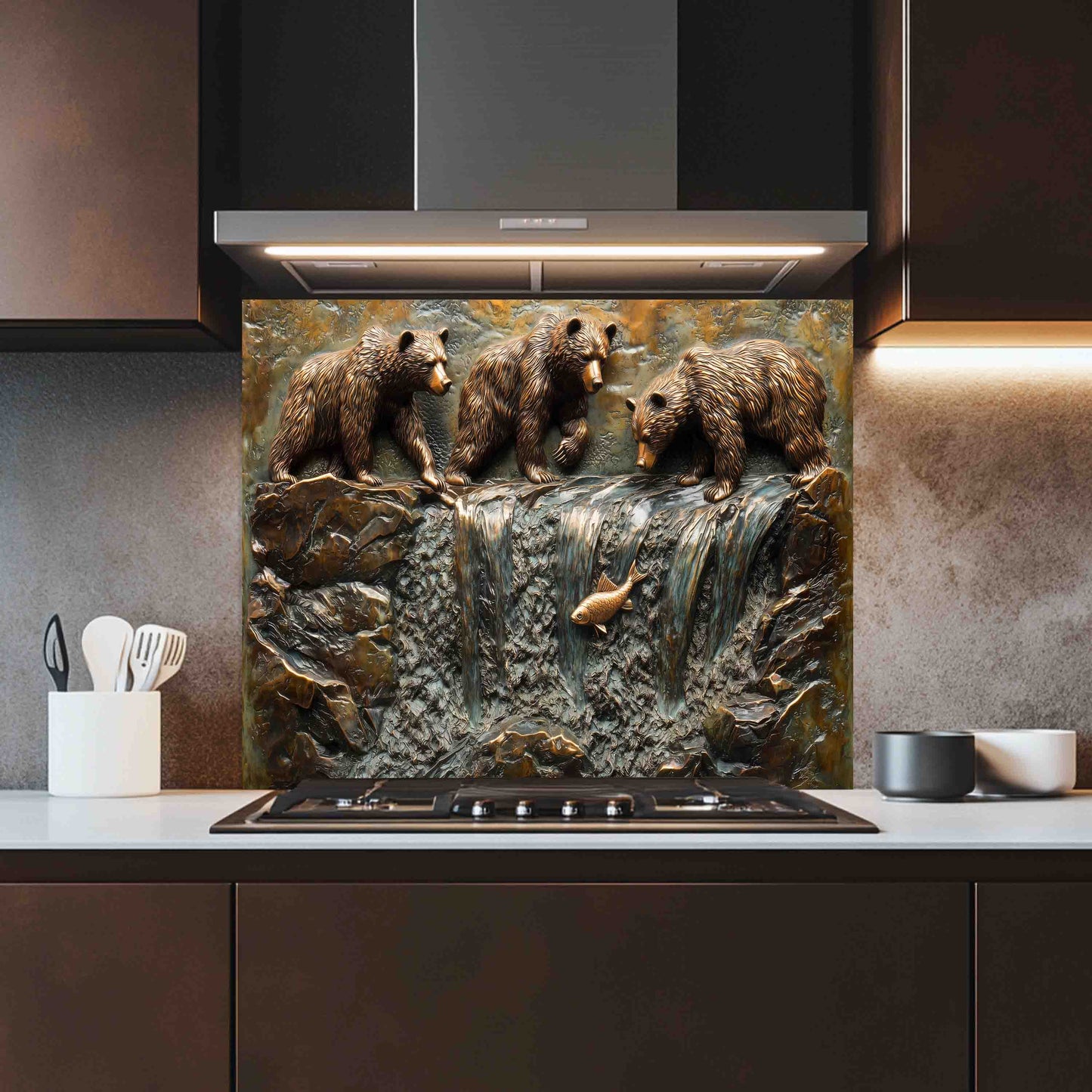 Bear Creek Copper Look – Tempered Glass Backsplash for Kitchen Stove
