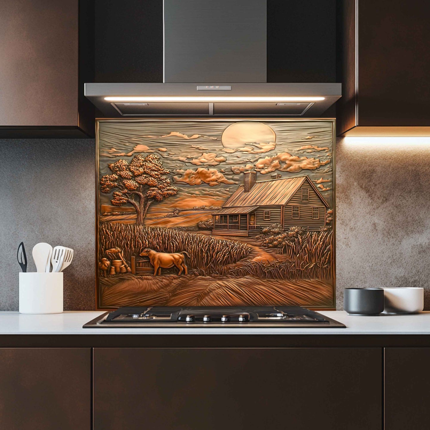 Harvest Home Tempered Glass Backsplash – Rustic Farmhouse Kitchen Backsplash Panel