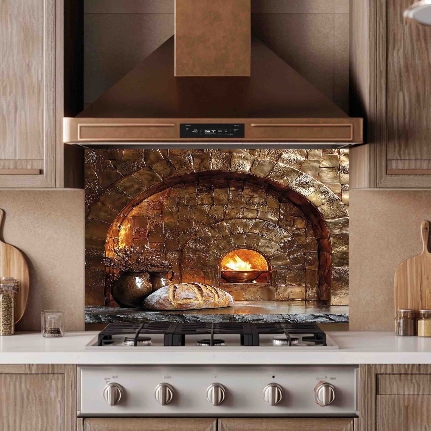 Firestone Hearth Tempered Glass Backsplash – Rustic Stone Oven Kitchen Backsplash