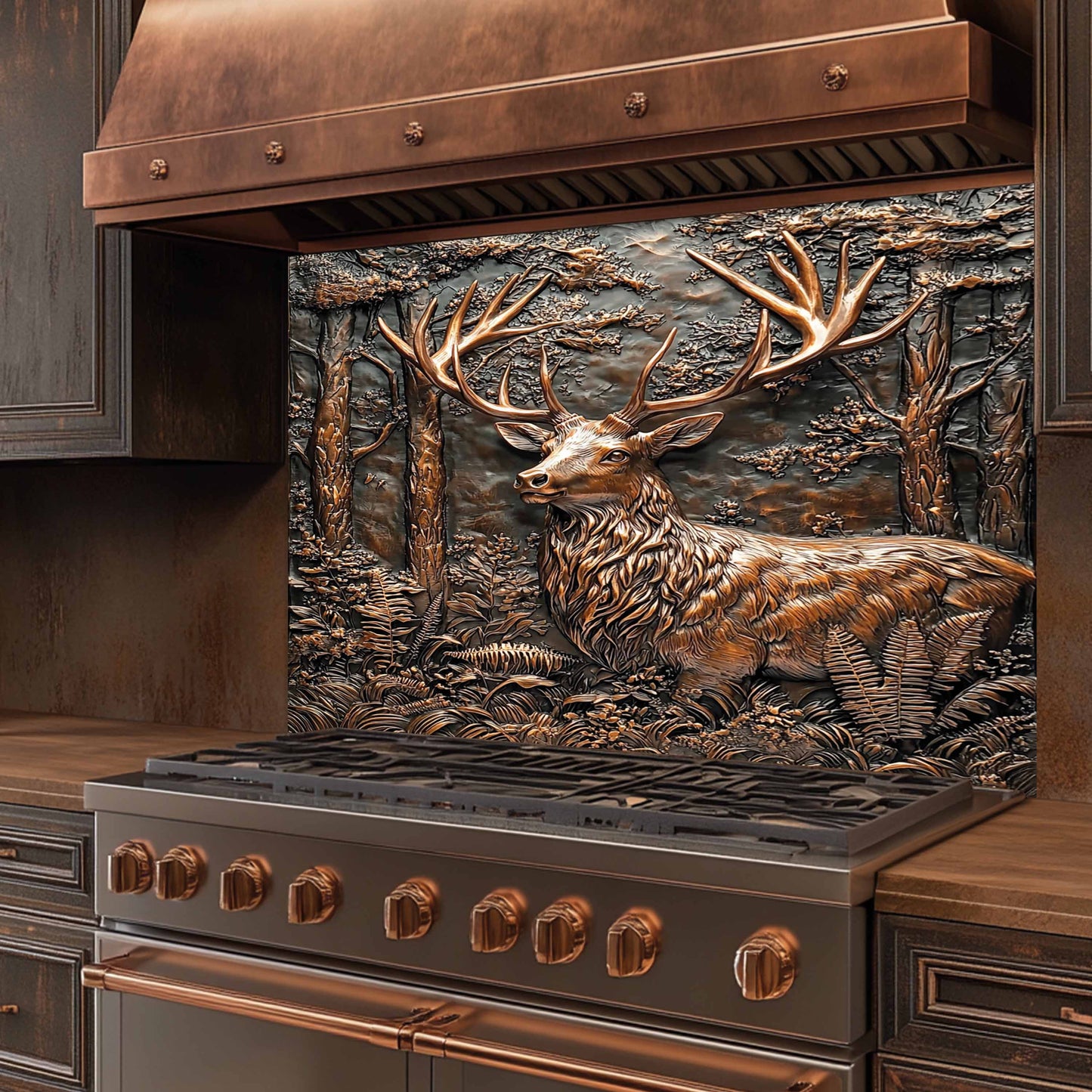 Copper Look Deer Tempered Glass Backsplash – Kitchen Backsplash for Farmhouse, Lodge and Cabin