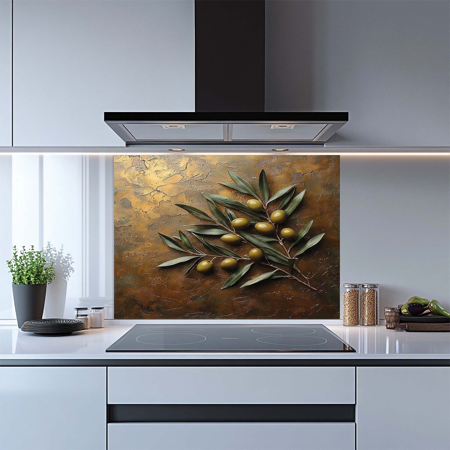 Olive Grove – Tempered Glass Backsplash for Kitchen Stove | Olive Branch Backsplash