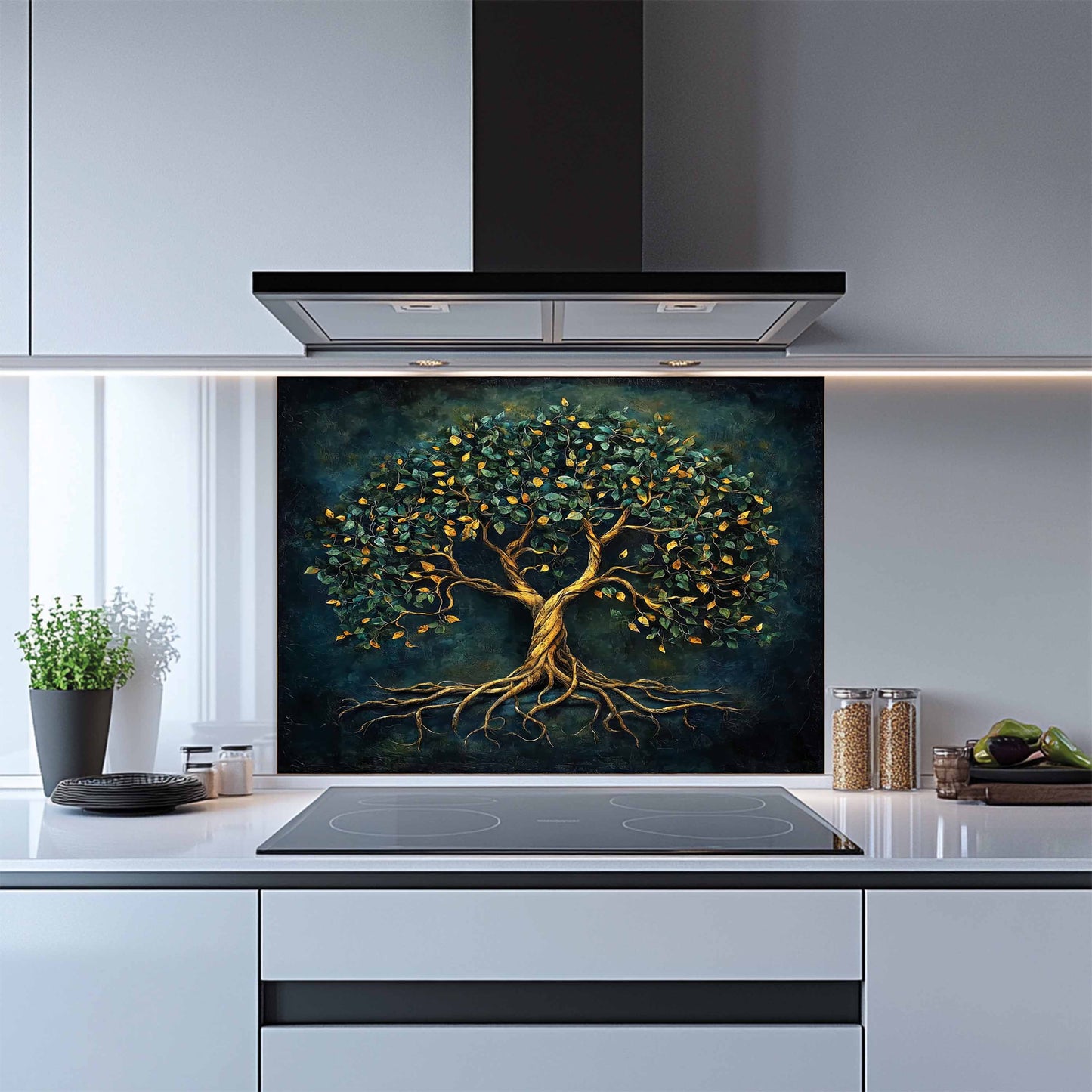 Emerald Tree Tempered Glass Backsplash – Kitchen Backsplash for Stove