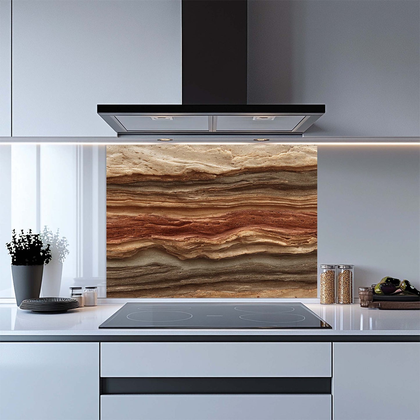Strata Fusion – Tempered Glass Backsplash for Kitchen | Earth Tone Geology Backsplash