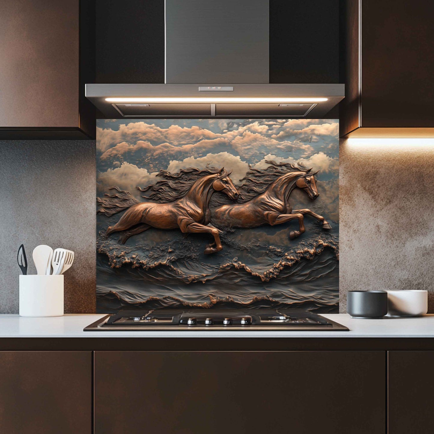Sky Gallop Tempered Glass Backsplash – Flying Horses Kitchen Backsplash Panel