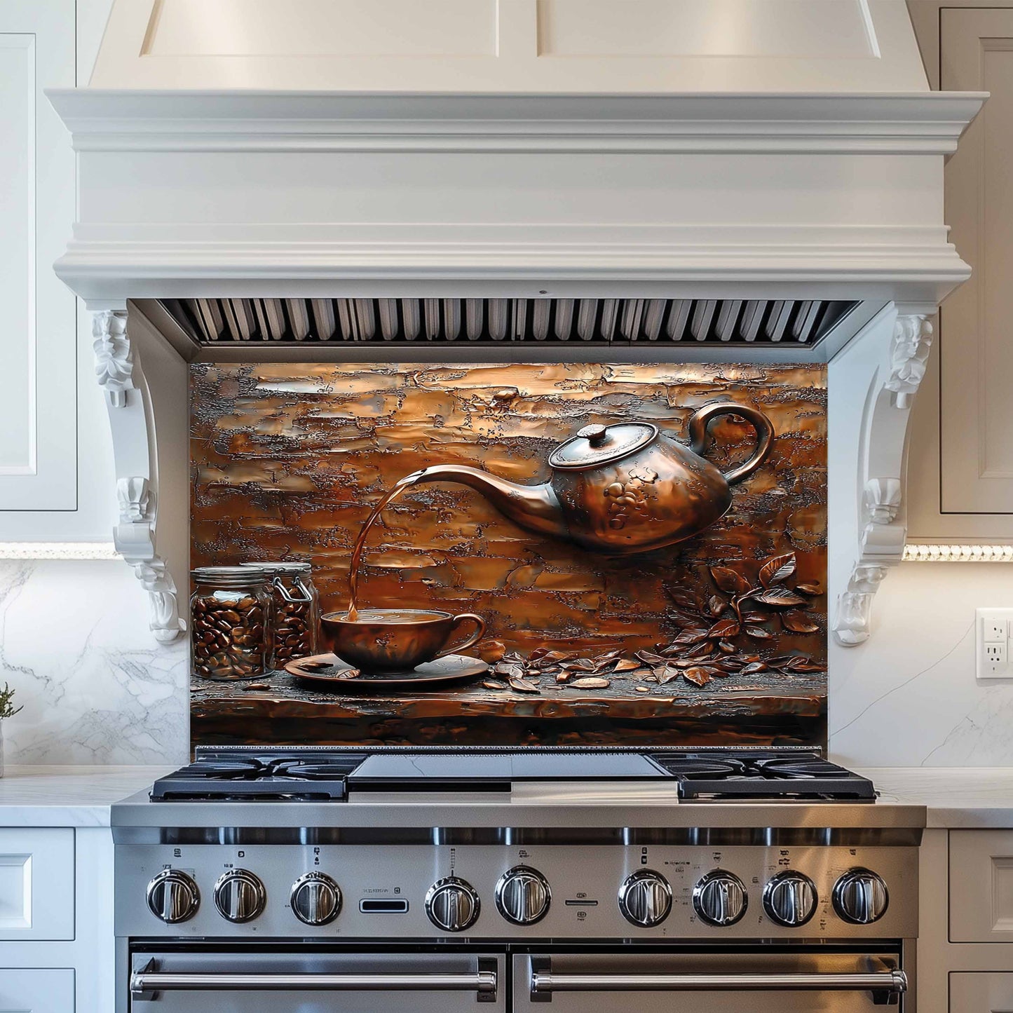 Copper Look Brew Tempered Glass Backsplash – Rustic Kitchen Backsplash Behind Stove