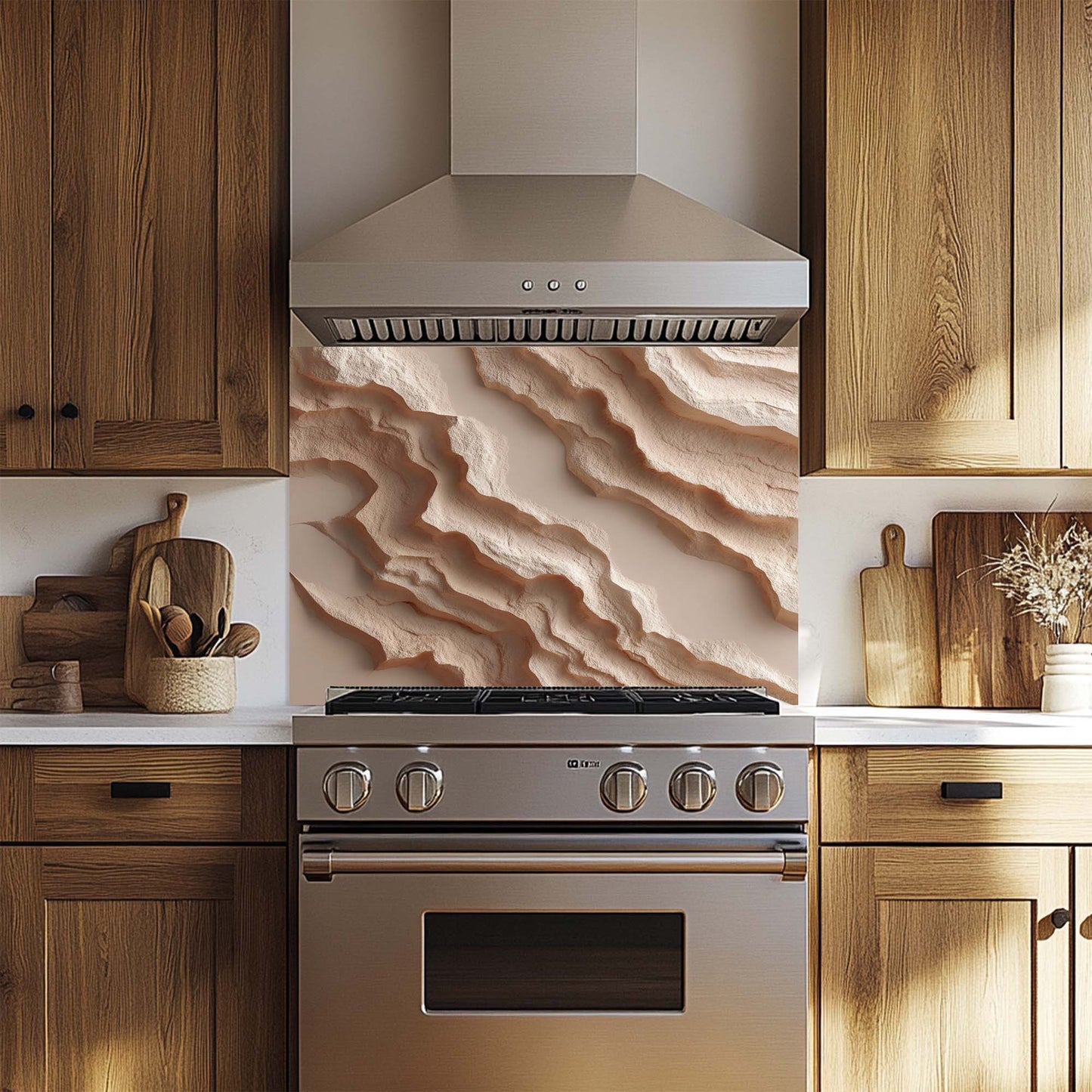 Eroded Dunes –  Tempered Glass Backsplash for Kitchen | Abstract Sand Backsplash