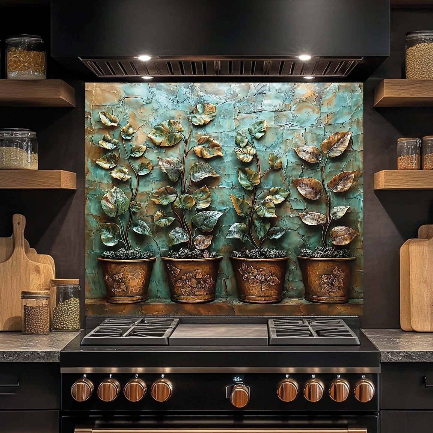 Copper Look Vines Tempered Glass Backsplash – Botanical Kitchen Backsplash