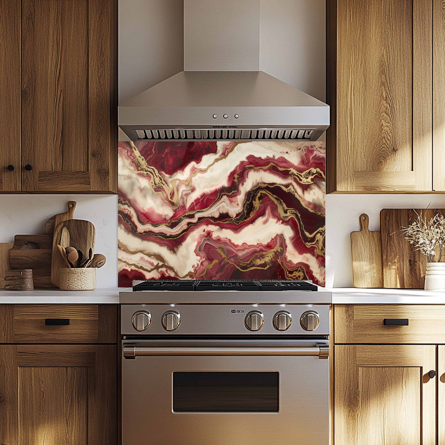 Tempered Glass Backsplash – Crimson Dune