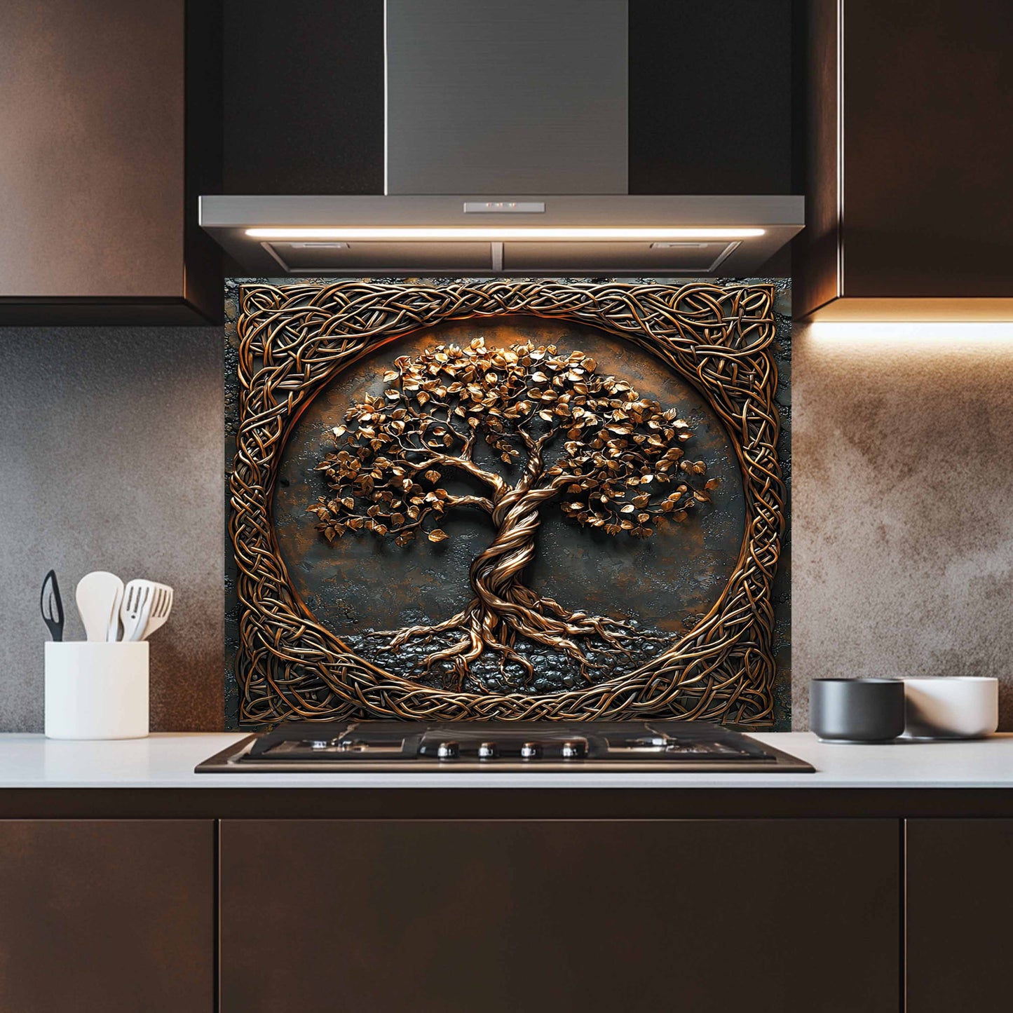 Celtic Tree of Life Tempered Glass Backsplash – Kitchen Backsplash Behind Stove