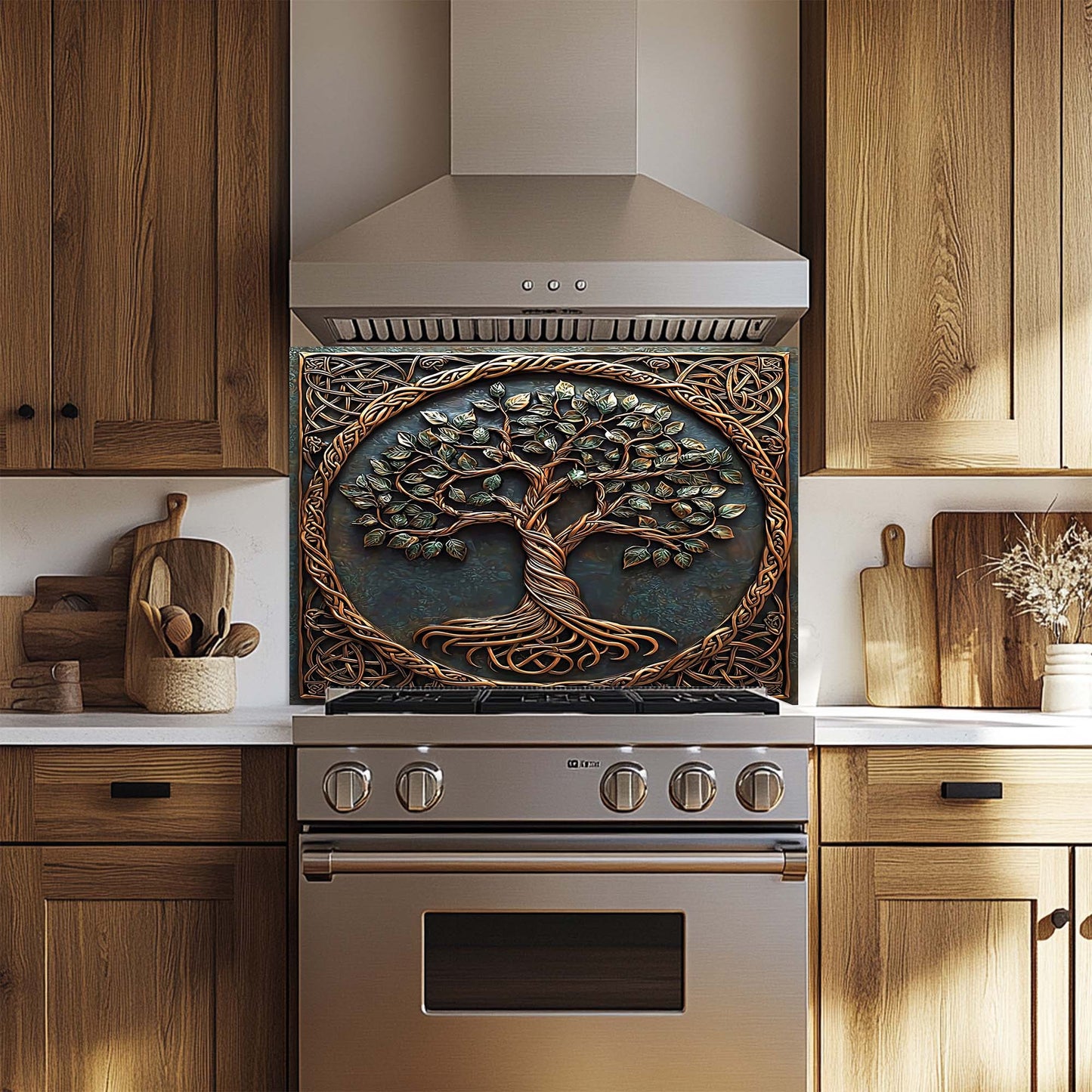 Sacred Corners – Tempered Glass Backsplash for Kitchen Stove | Tree of Life Splashback