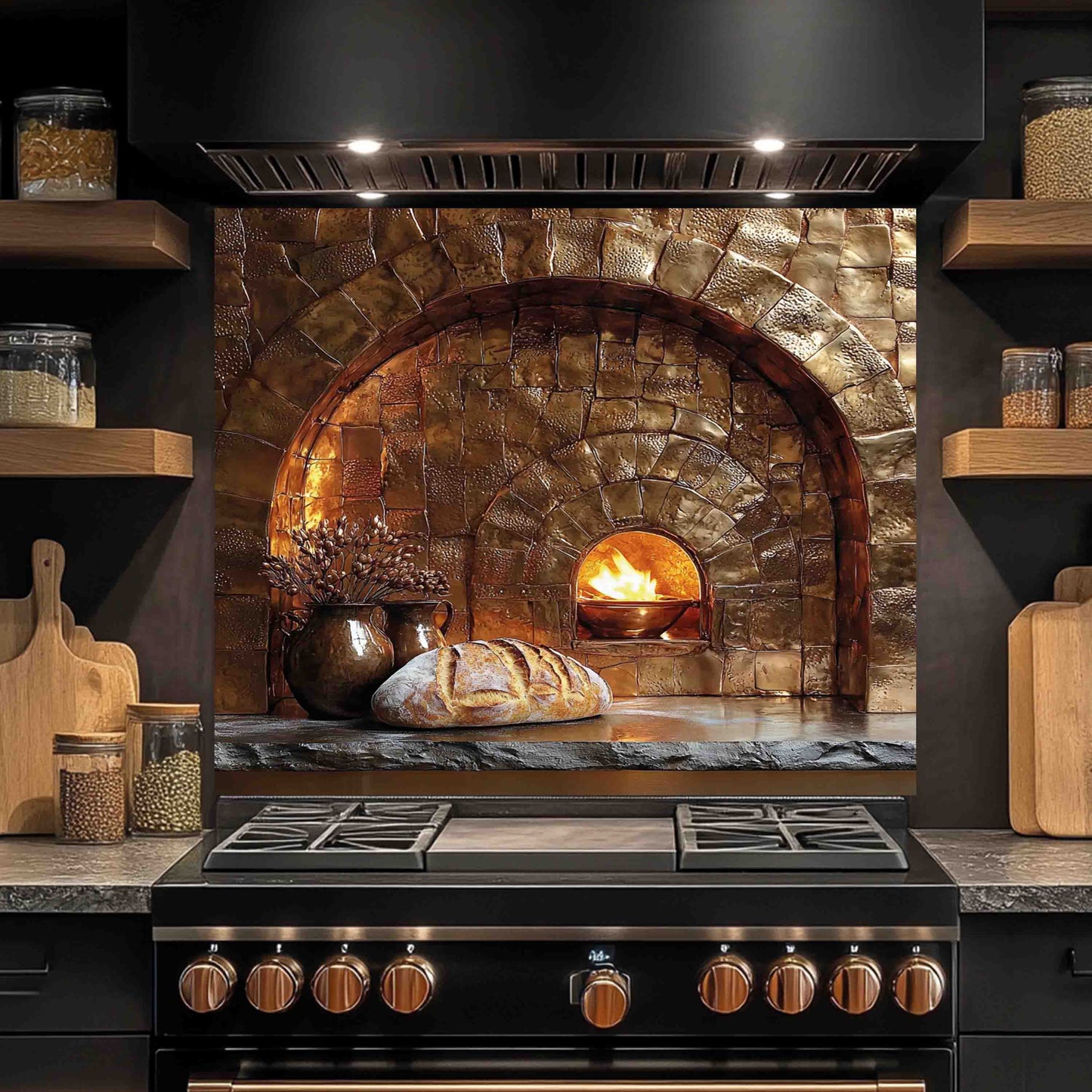 Firestone Hearth Tempered Glass Backsplash – Rustic Stone Oven Kitchen Backsplash