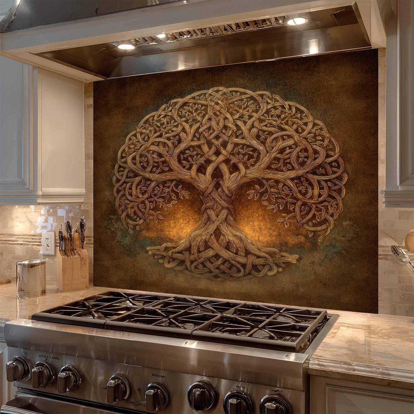Celtic Harmony Tempered Glass Backsplash – Tree of Life Kitchen Backsplash