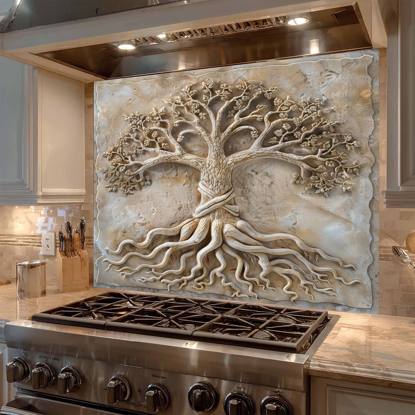 Earthen Roots Kitchen Backsplash –  Tree of Life Glass Backsplash for Stove