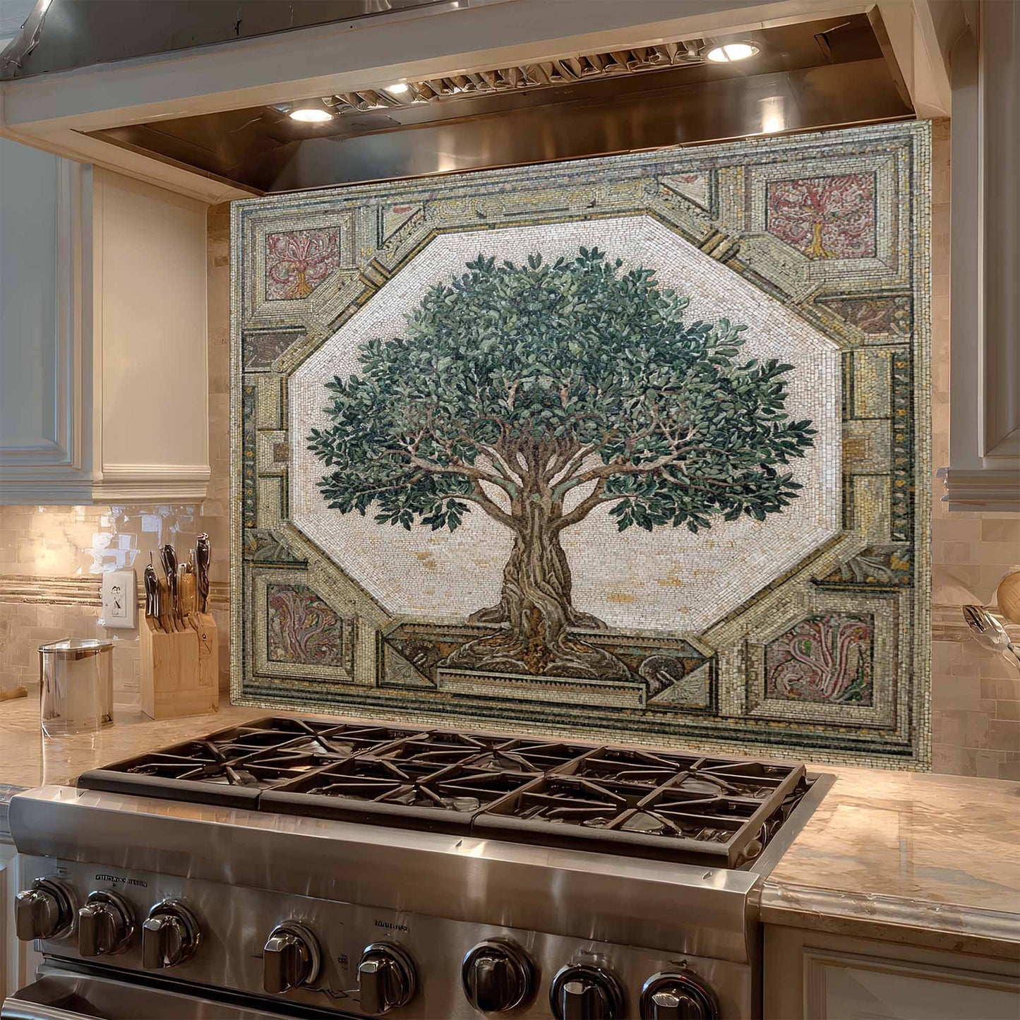 Olive Legacy Tempered Glass Backsplash – Tree of Life Kitchen Backsplash