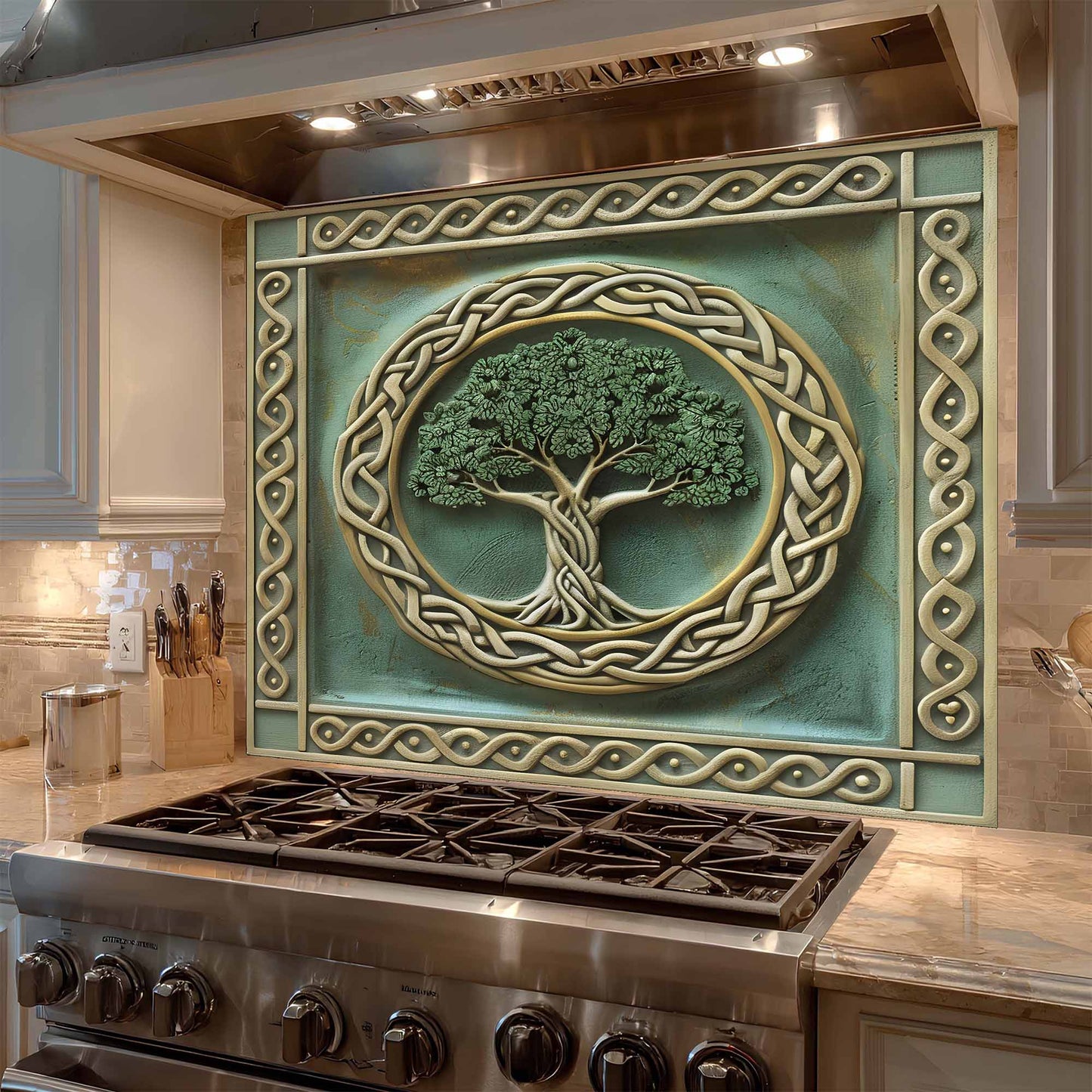 Ivory Grove Tempered Glass Backsplash – Tree of Life Kitchen Backsplash