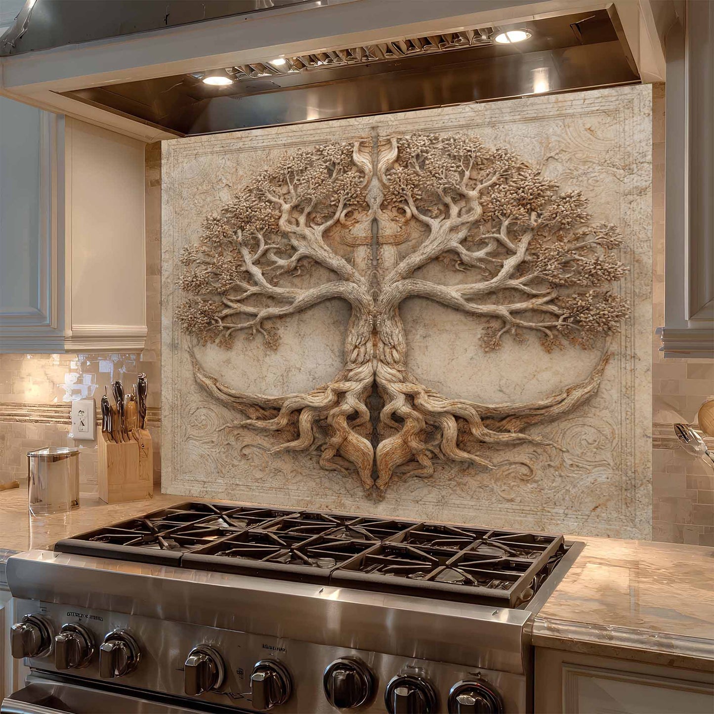 Stone Root Tempered Glass Backsplash – Tree of Life Kitchen Backsplash