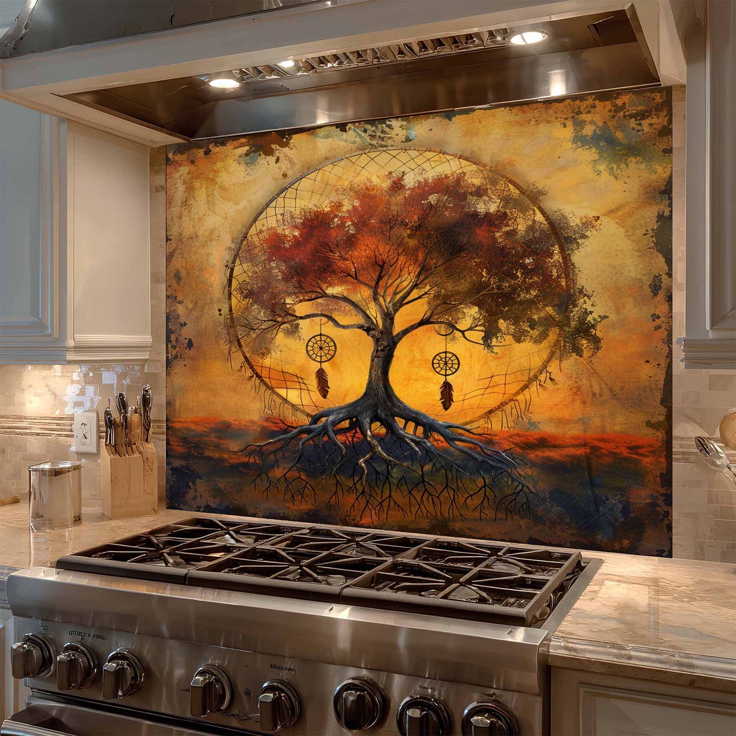Dreamcatcher Roots Tree Glass Backsplash – Kitchen Backsplash for Stove