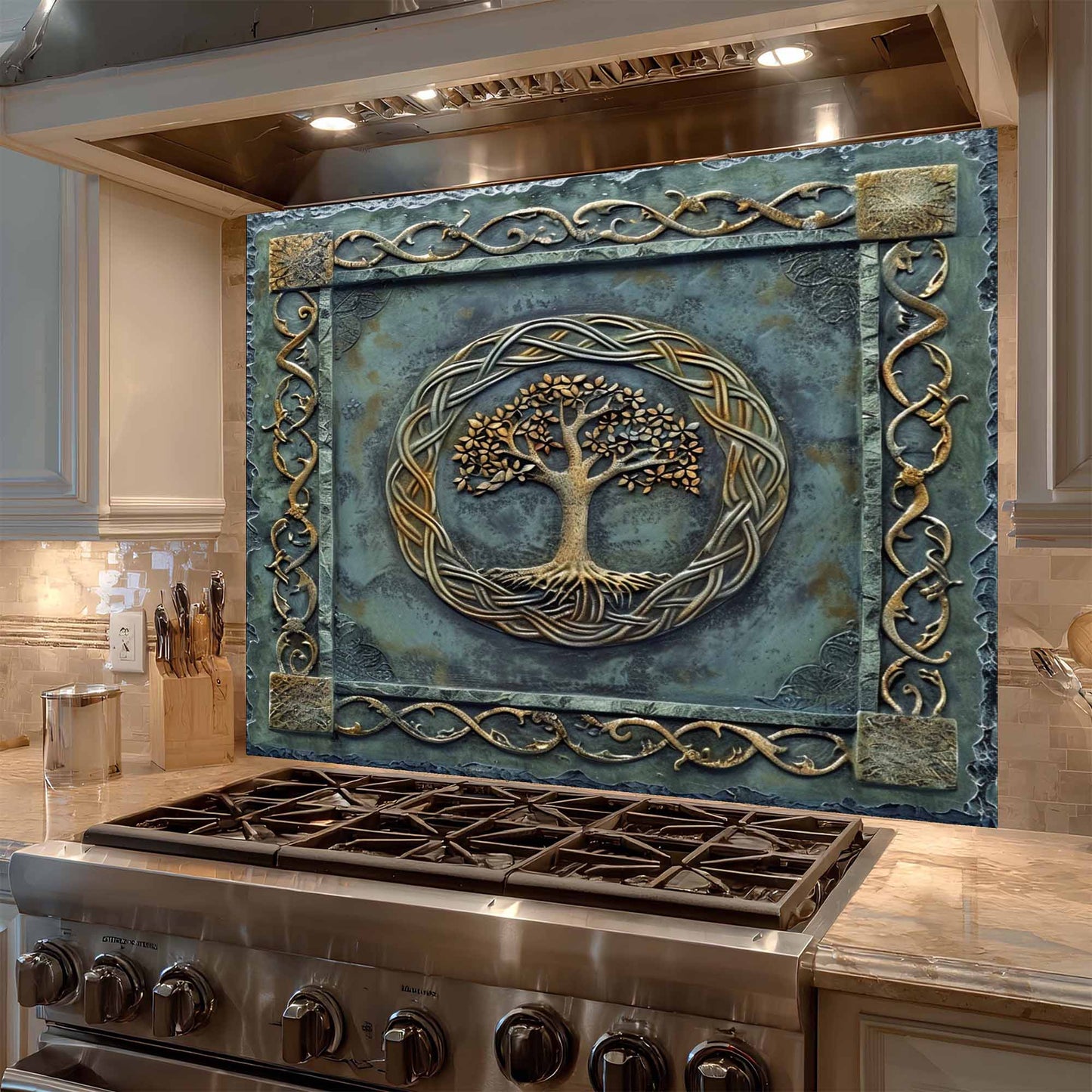 Bronze Canopy Tempered Glass Backsplash – Tree of Life Kitchen Backsplash