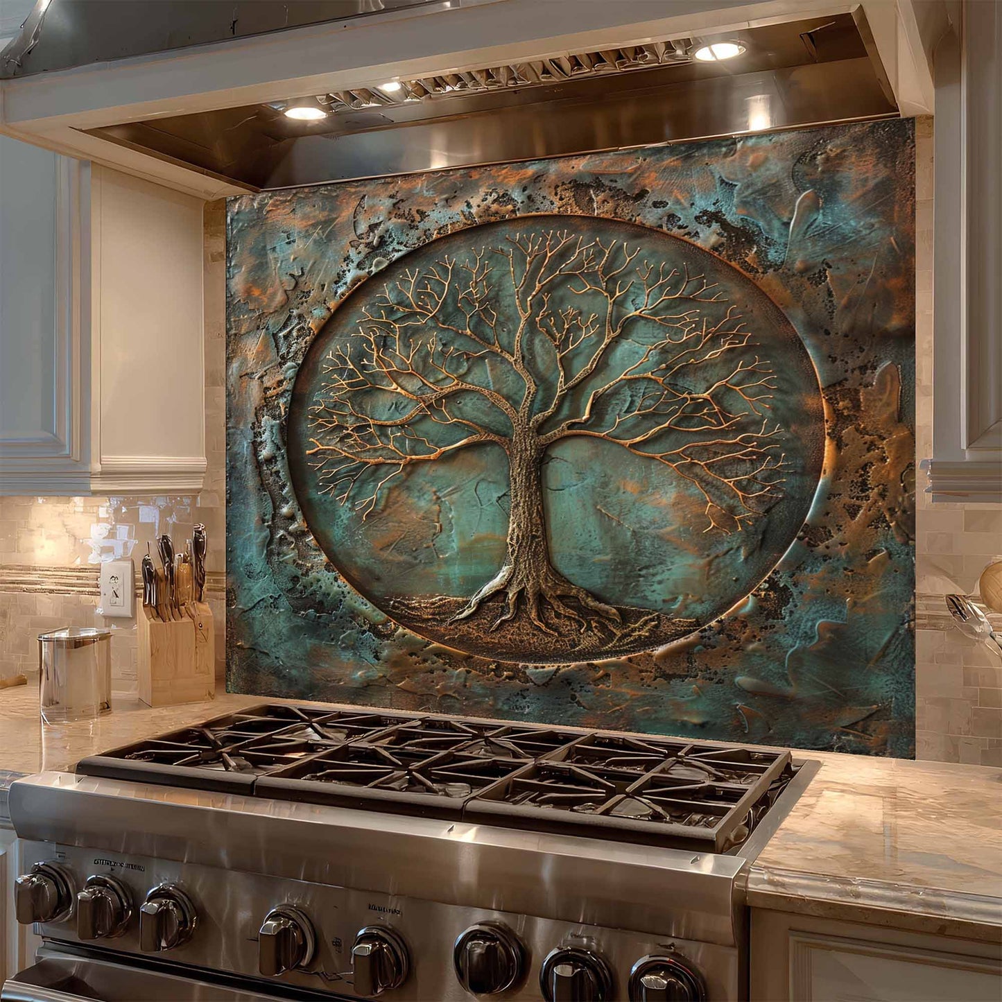 Verdigris Copper Look Tempered Glass Backsplash – Kitchen Backsplash Behind Stove
