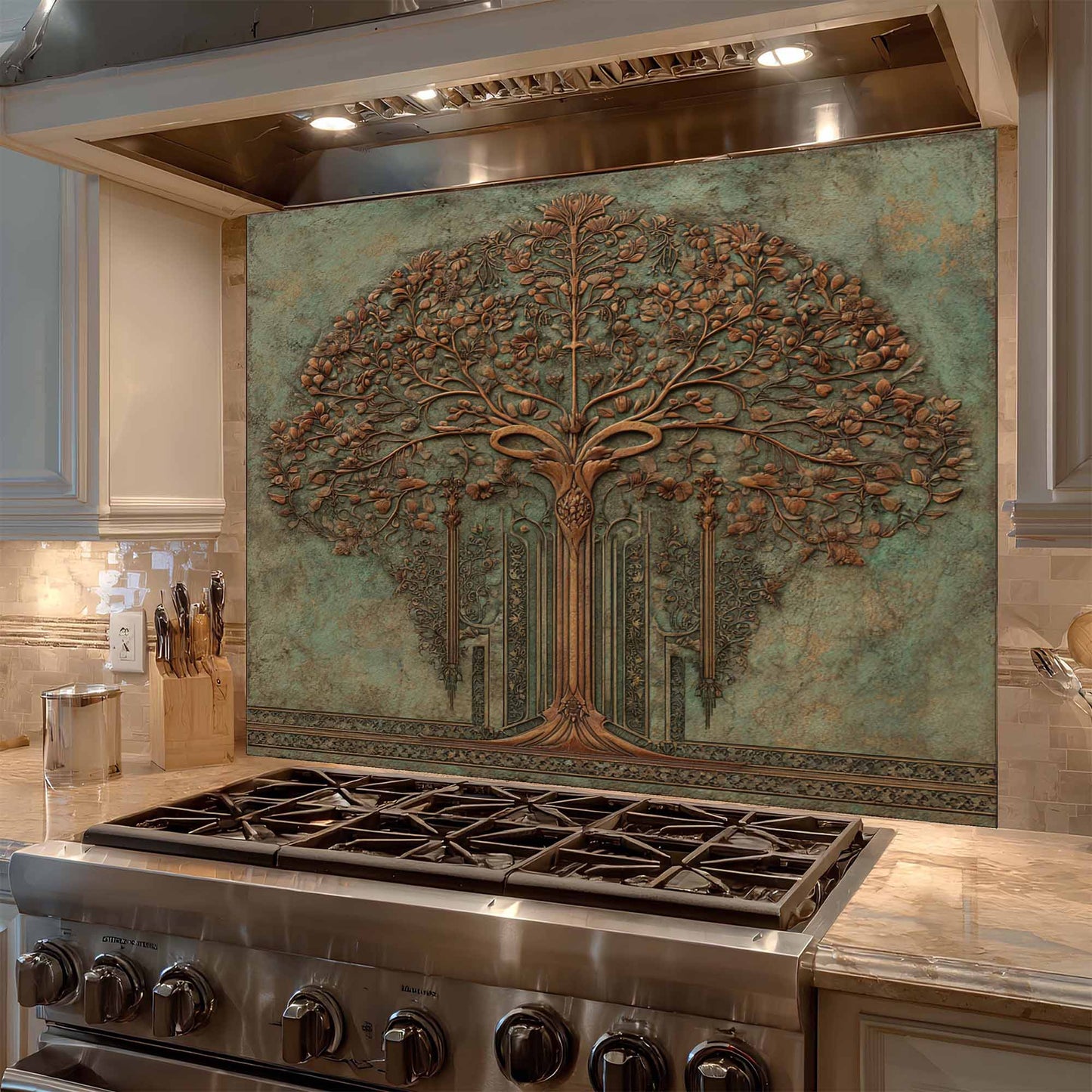 Ornate Bloom Tempered Glass Backsplash –  Tree of Life Kitchen Backsplash