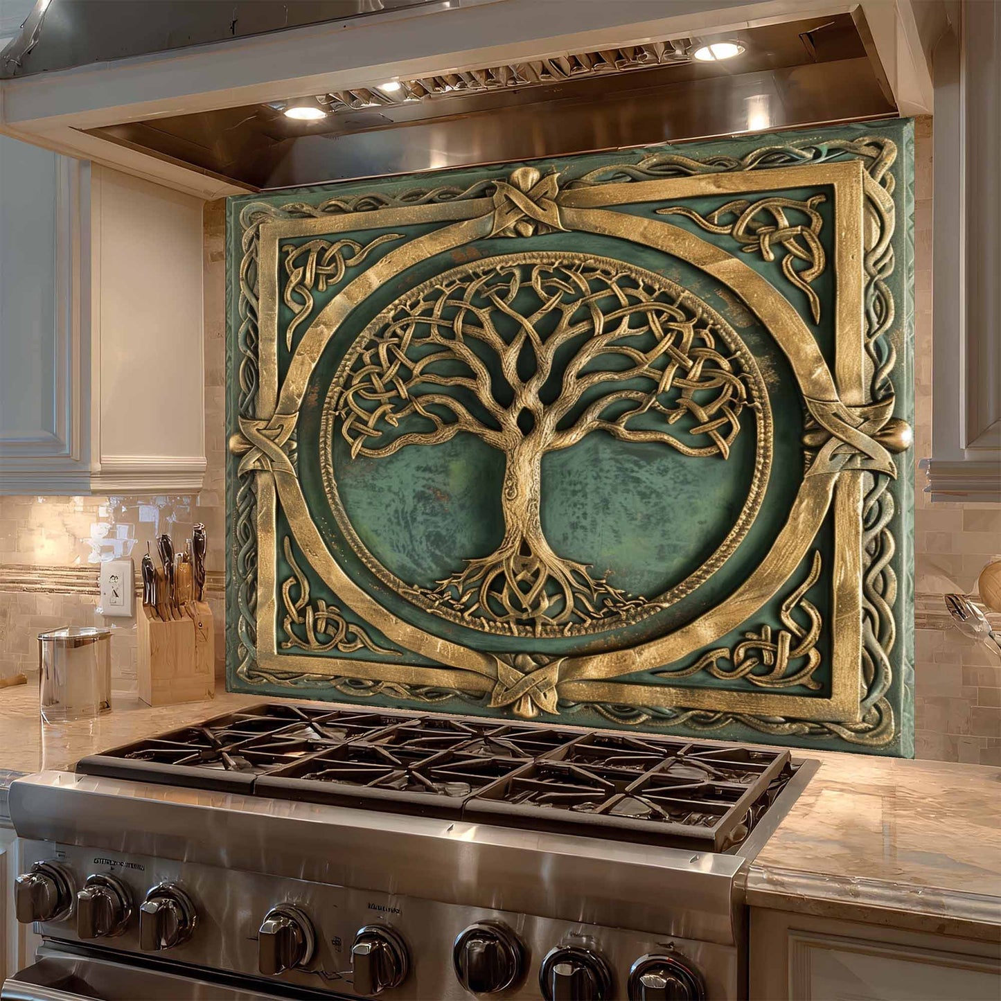Emerald Root Tempered Glass Backsplash – Tree of Life Kitchen Backsplash