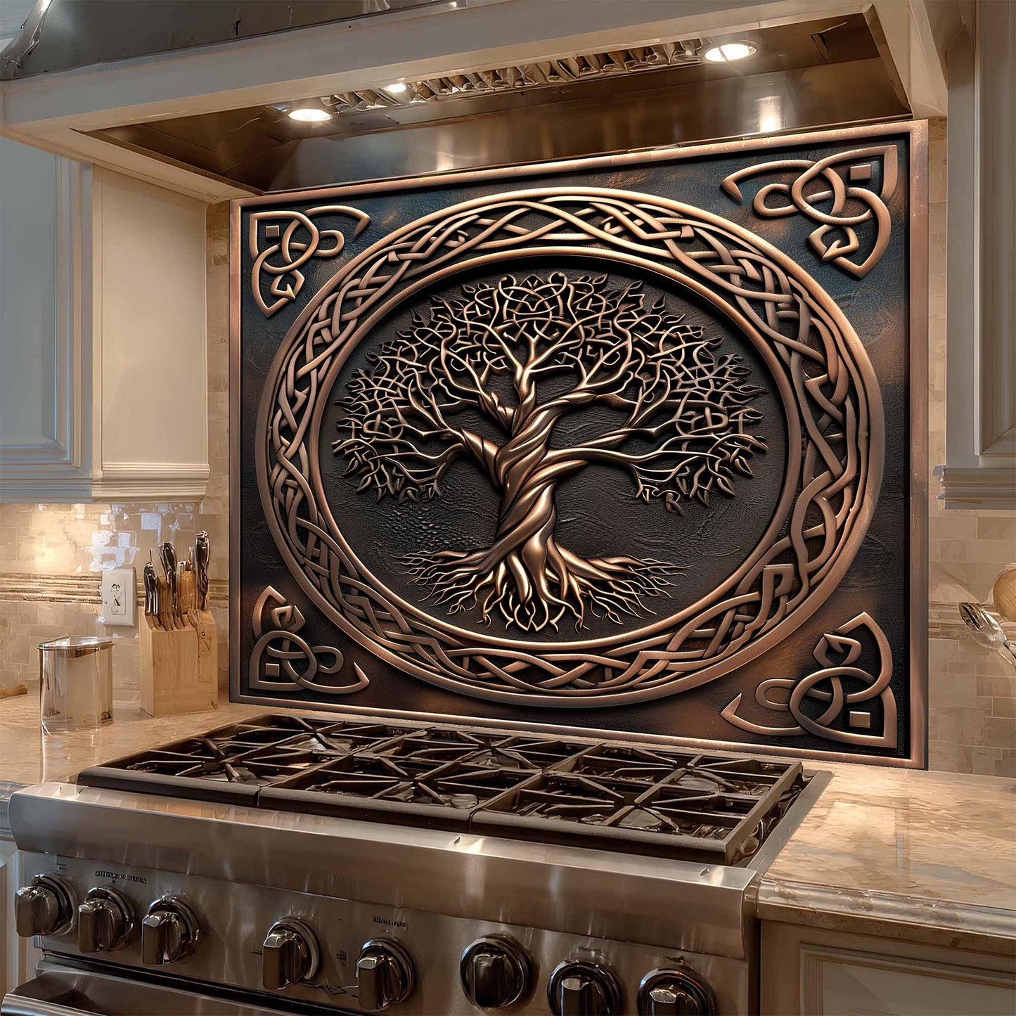 Braided Roots Tree Tempered Glass Backsplash – Kitchen Backsplash for Stove