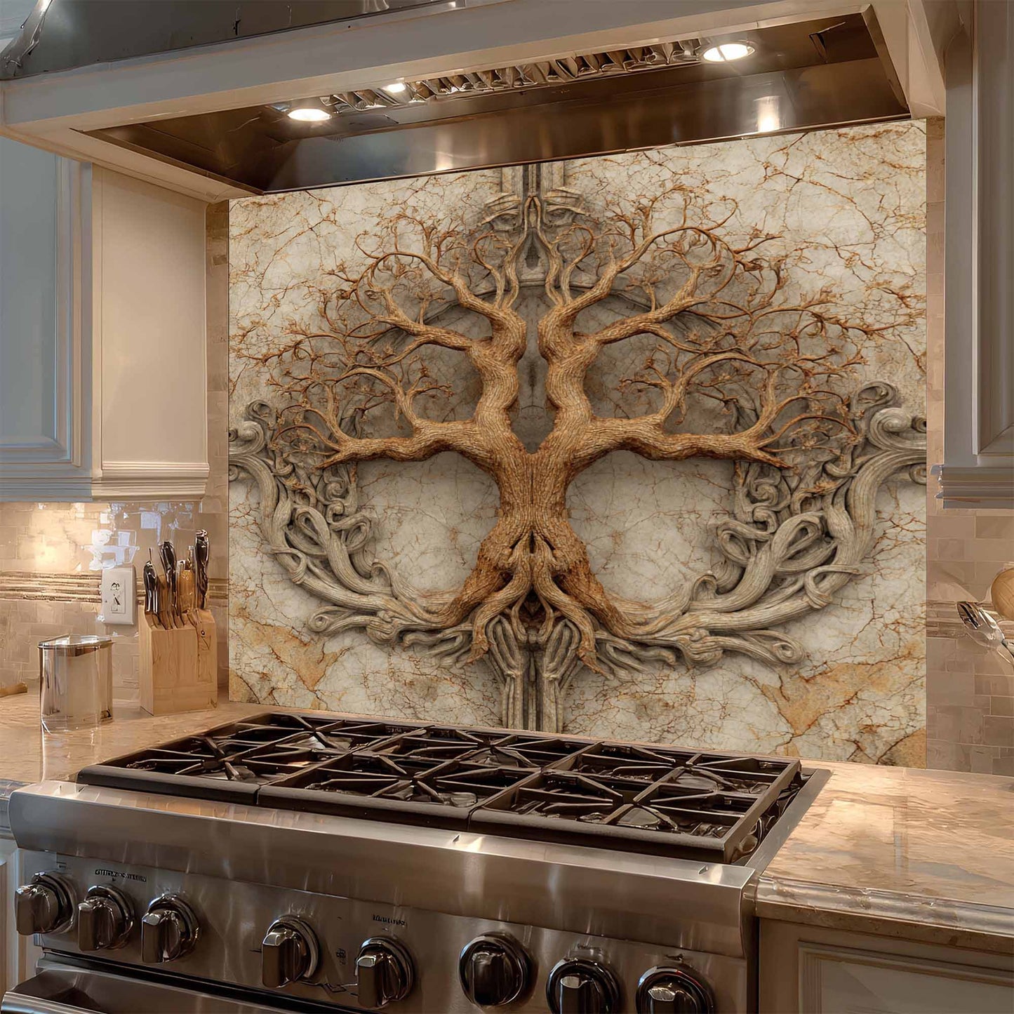Twin Root Tempered Glass Backsplash – Tree of Life Stove Backsplash