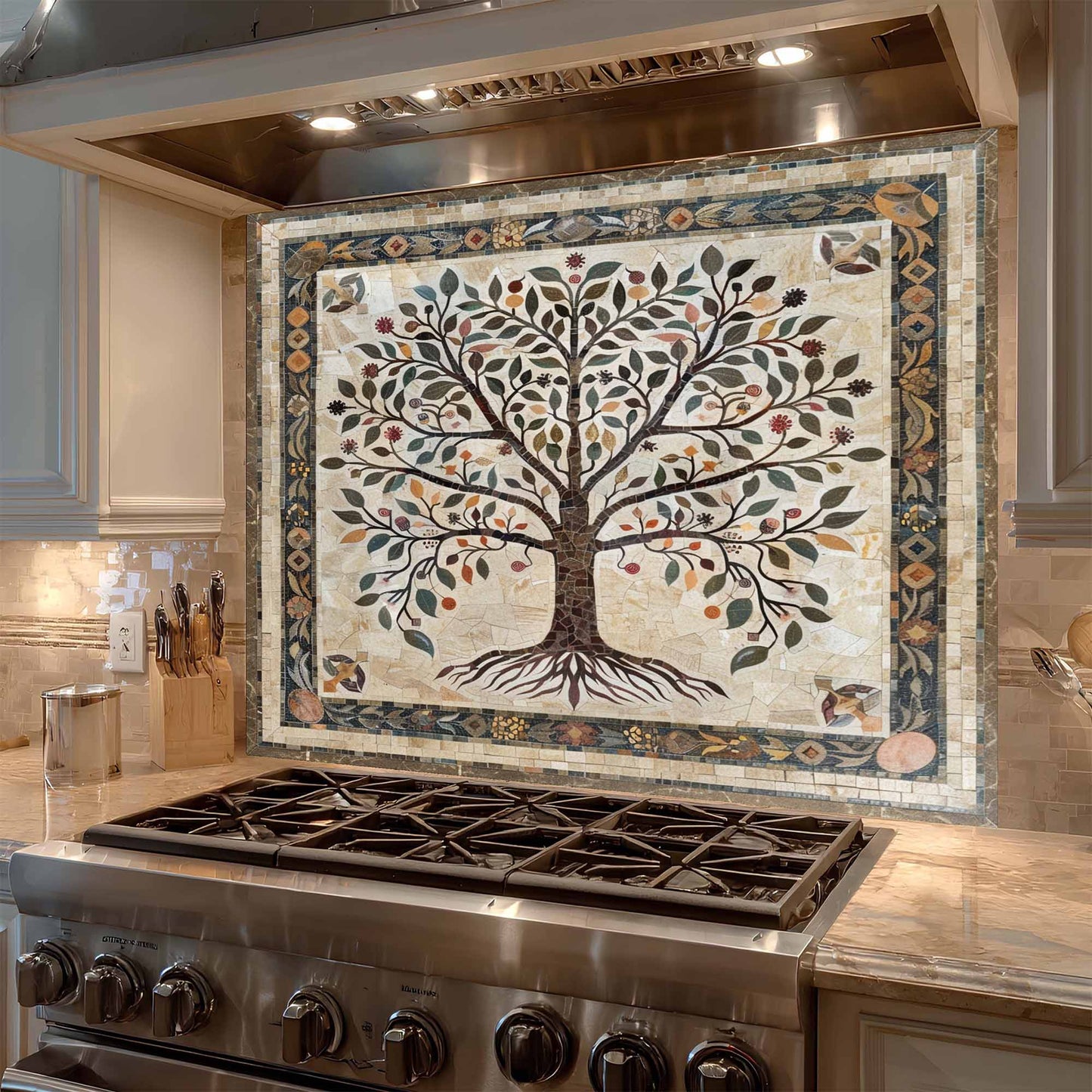 Rooted Bloom Tempered Glass Backsplash –  Tree of Life Kitchen Backsplash