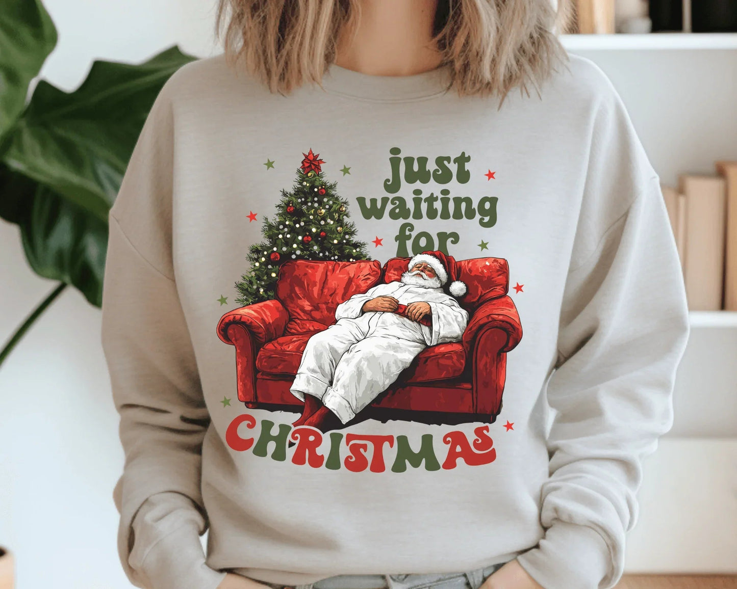 Just Waiting for Christmas Sweatshirt | Adult & Youth Sizes | Cute Santa Christmas Tee or Crewneck | Holiday Countdown Shirt
