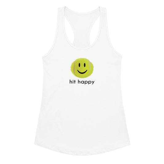 Hit Happy Tennis Women’s Fitted Racerback Tank Top in White