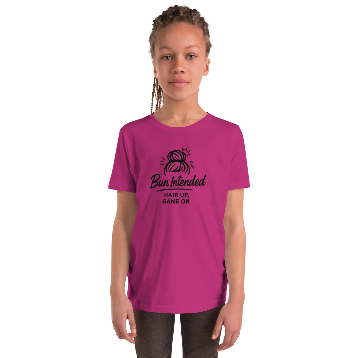 Power of Motion 26 TShirt Capsule  - Bun Intended - Hair Up, Game On Young Short Sleeve T-Shirt