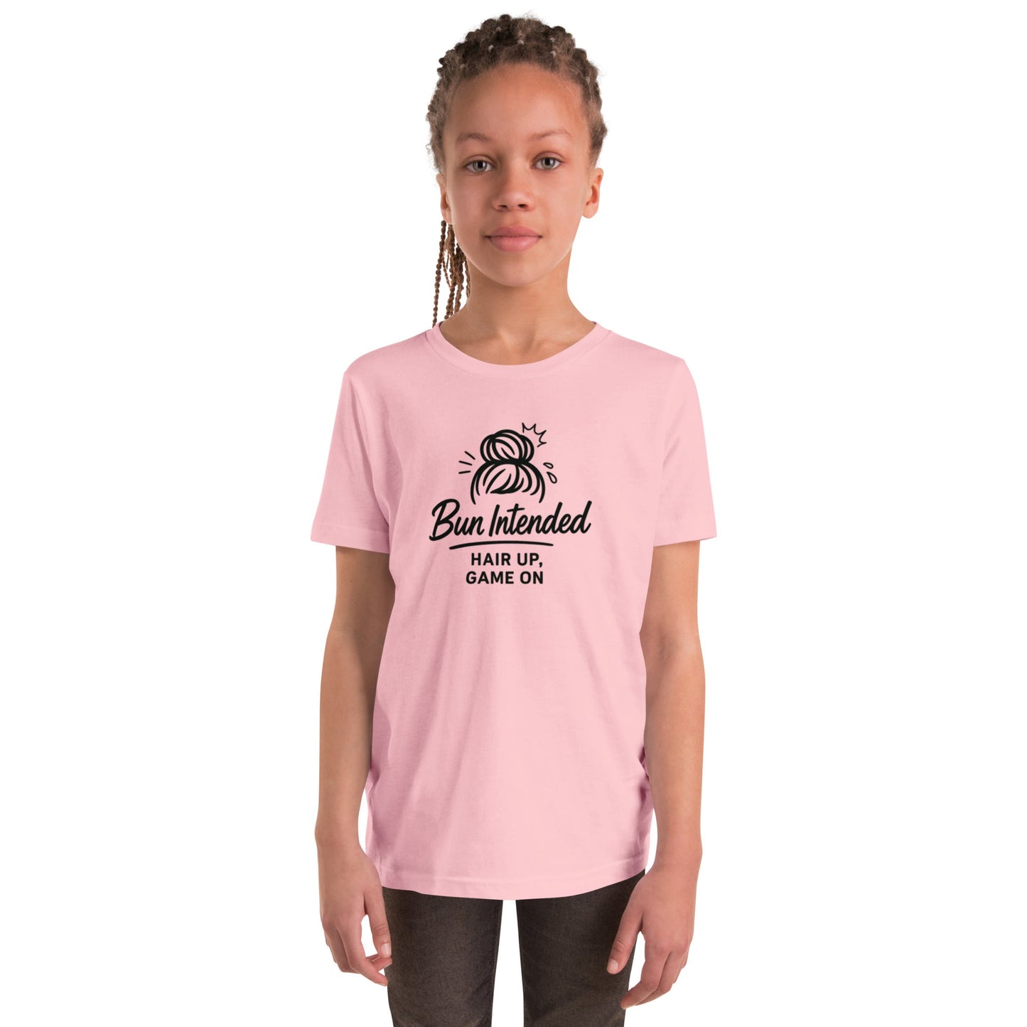 Power of Motion 26 TShirt Capsule  - Bun Intended - Hair Up, Game On Young Short Sleeve T-Shirt
