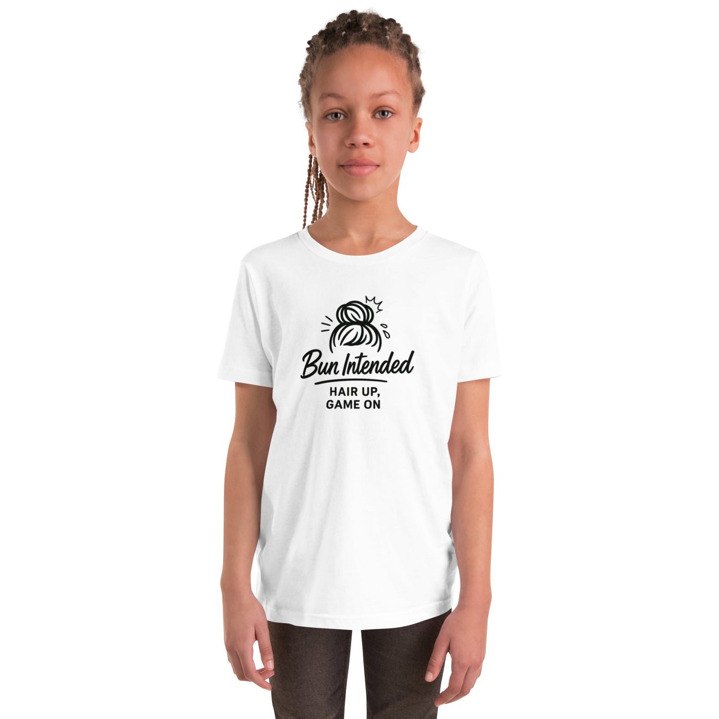 Power of Motion 26 TShirt Capsule  - Bun Intended - Hair Up, Game On Young Short Sleeve T-Shirt